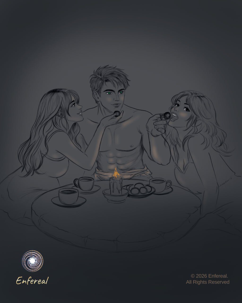 Illustration: the balcony of Sylphri scene from chapter two of The hornet of pleasure